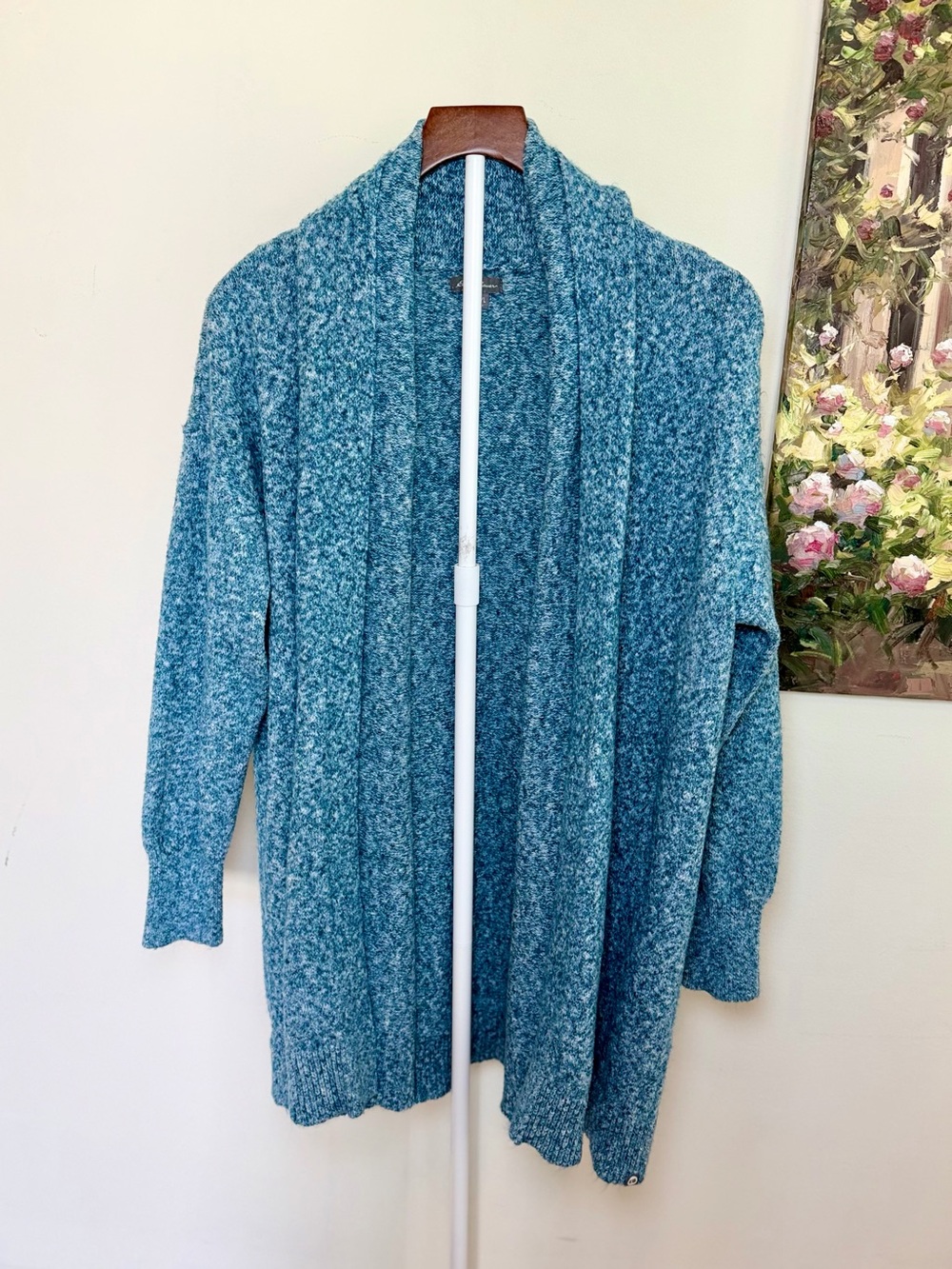 Eddie Bauer Teal Blue Marled Shawl Collar Cardigan Sweater M/L